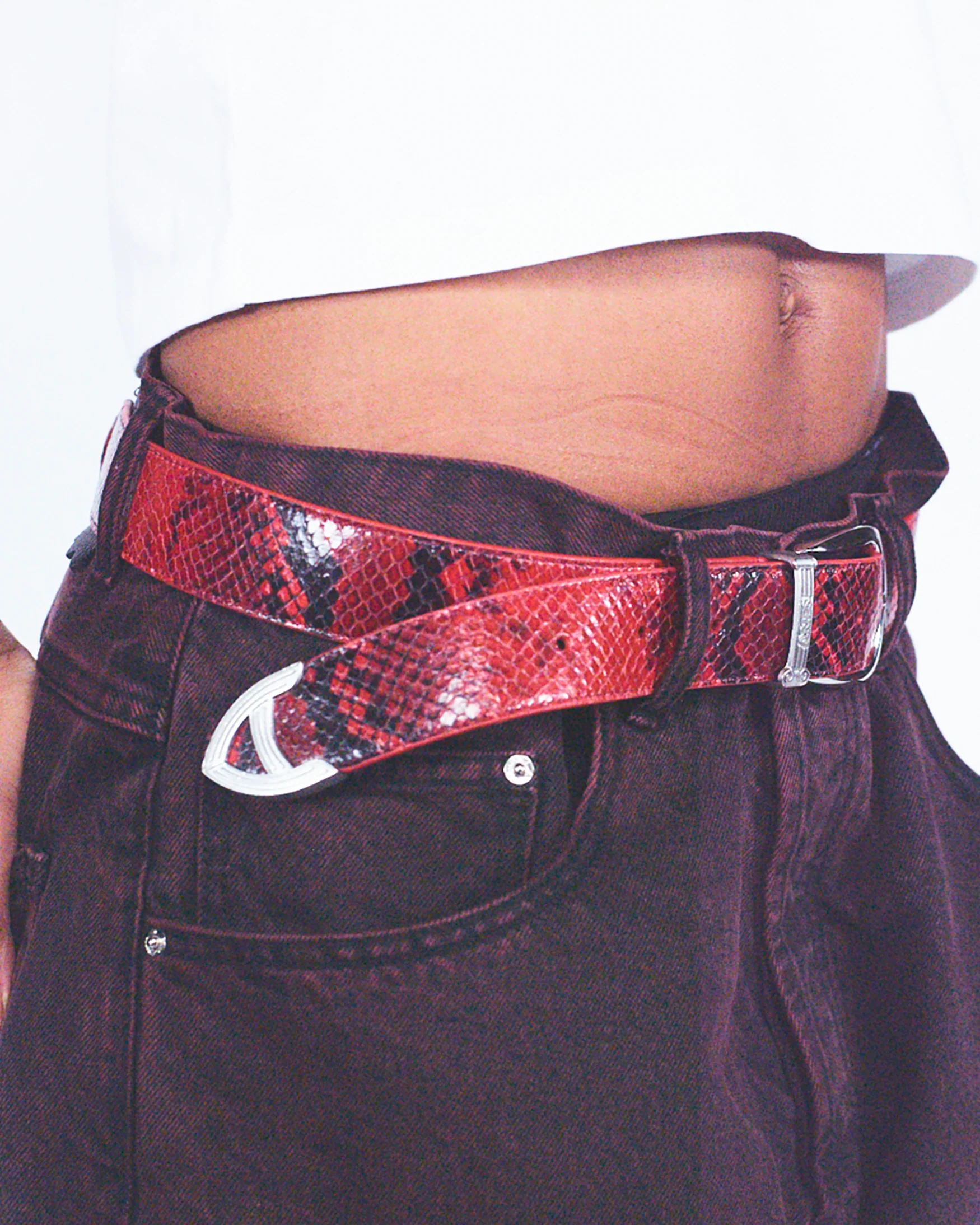 Snake Print Leather Mazzo Belt - Image 2
